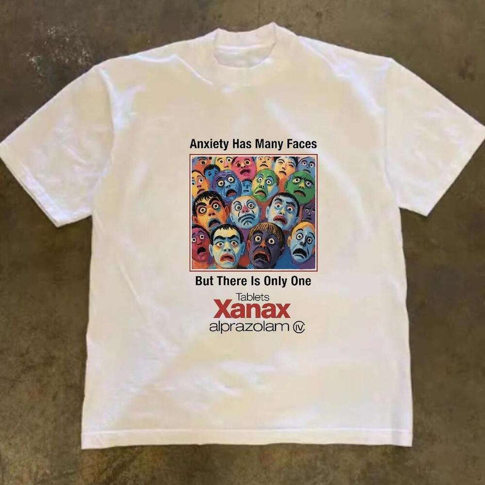 Gildan Men White T-Shirt, White Xanax Alprzolam Anxiety Has Many